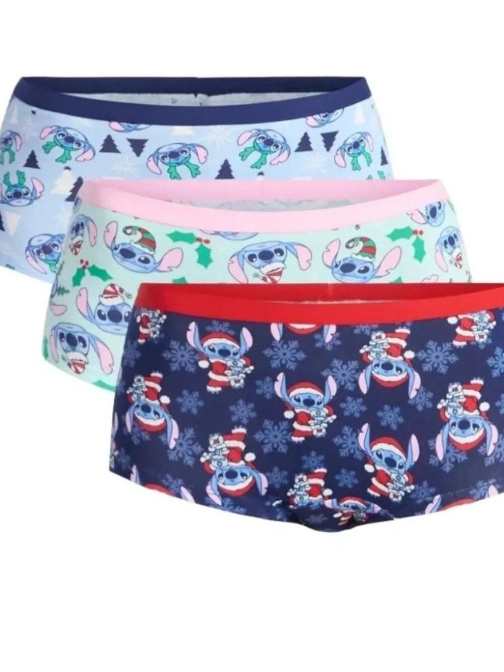 Disney Stitch Women's Christmas Boyshort Panties, 3-Pack, Size L(12-14)